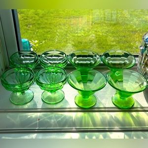 Two Sets of 4 Uranium Depression Glass Dessert/Sherbet Cups
